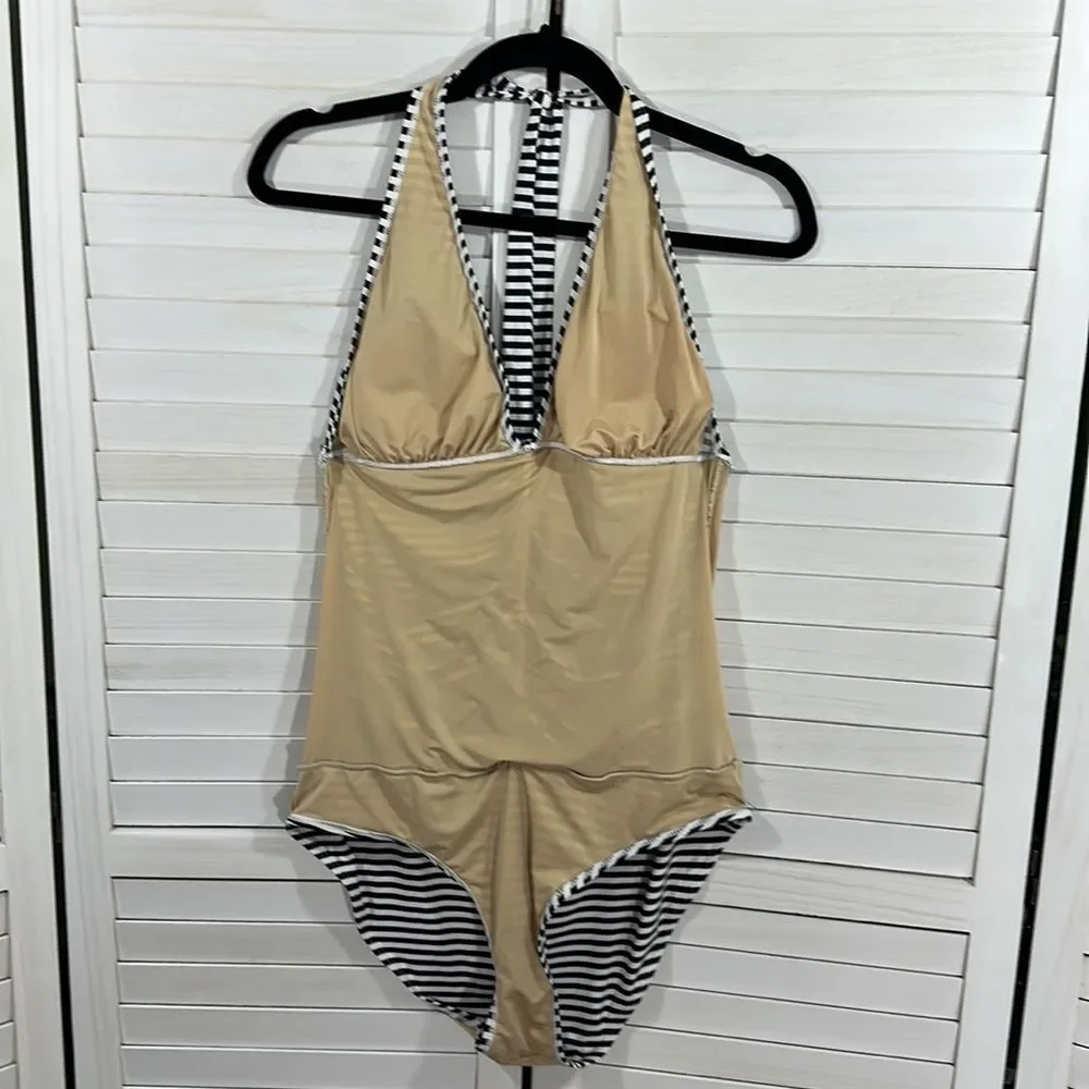 Tart Swimsuit Large Striped Halter One Piece Black & White